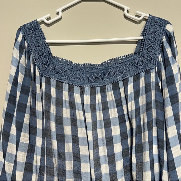 Robert Louis Plus Size Womens Size 3X Blouse Checkered Lace Neckline Boho Top - Picture 2 of 8